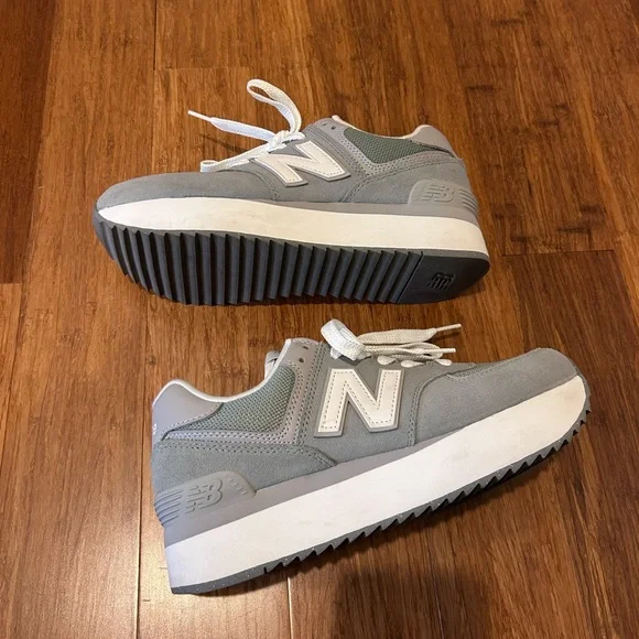 Women's New Balance 574+ Platform Sneakers WL574ZSG Green/Grey 9.5 EUC - Picture 7 of 10